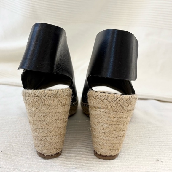 CÉLINE PARIS Black Leather Jute Espadrille Open Toe Heel Wedges EU 38 - Picture 5 of 14